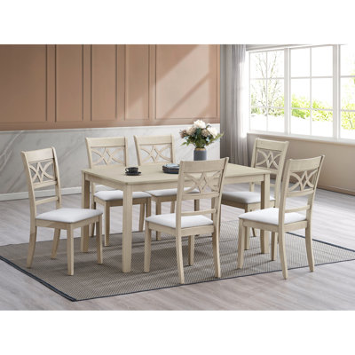 Table rectangulaire et chaises pour salle à manger 7, finition chêne, bois synthétique lin, hauteur de 30 po avec chaises, table, blanc antique, largeur du siège de la chaise, pointe de 20 po