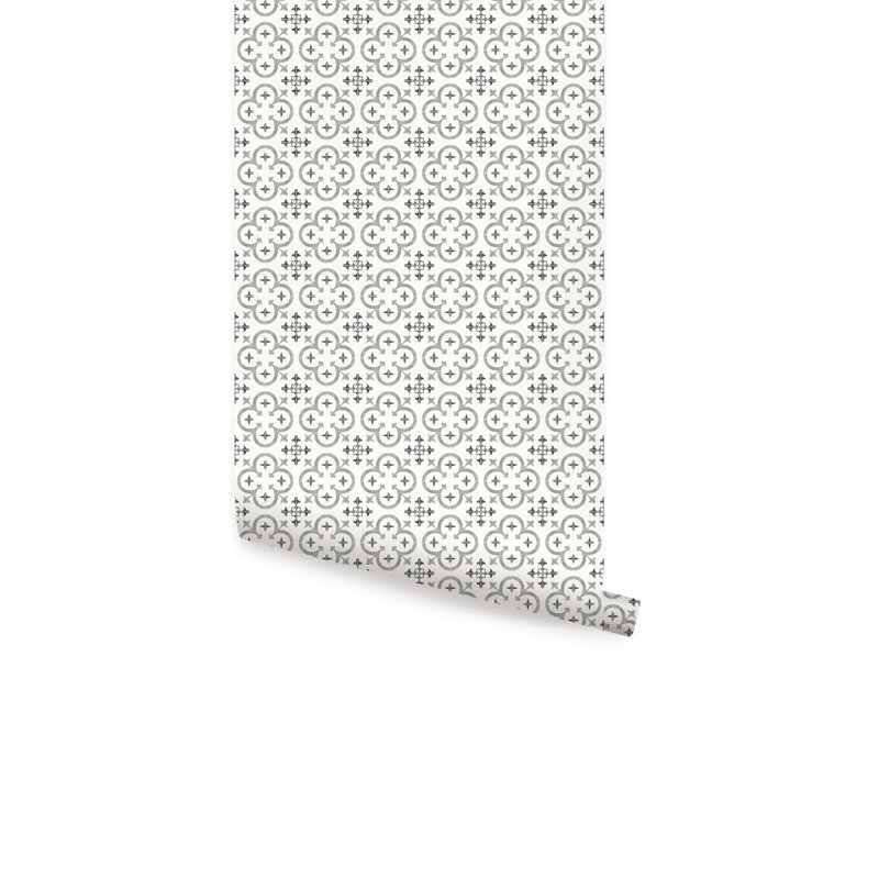Carreau de papier peint auto-adhésif Clouse Flower, L 18 pi x l 2 pi, Gris