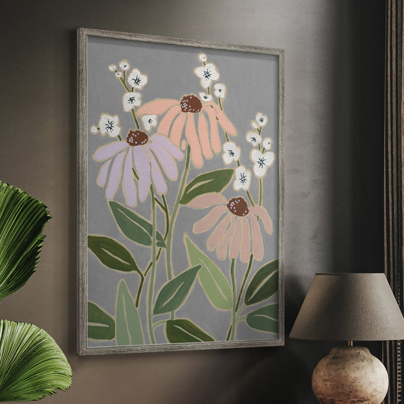 «Woodblock Floral I», reproduction encadrée - bois massif 47903, H 11 po x l 9 po
