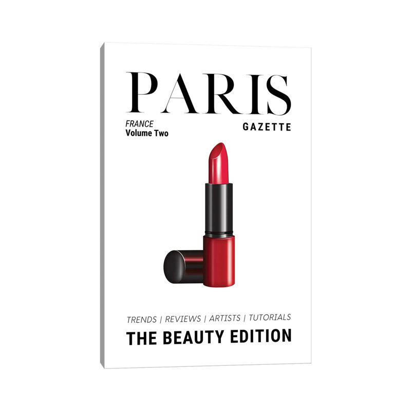 Paris Gazette Beauty Magazine Cover With Classic Red Lipstick by Design Harvest - Wrapped Canvas Print