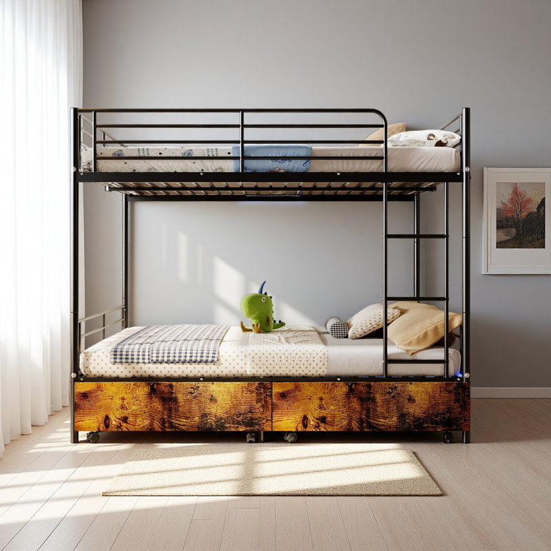 Bunk Bed With USB Charging Station, Black, Full over Full