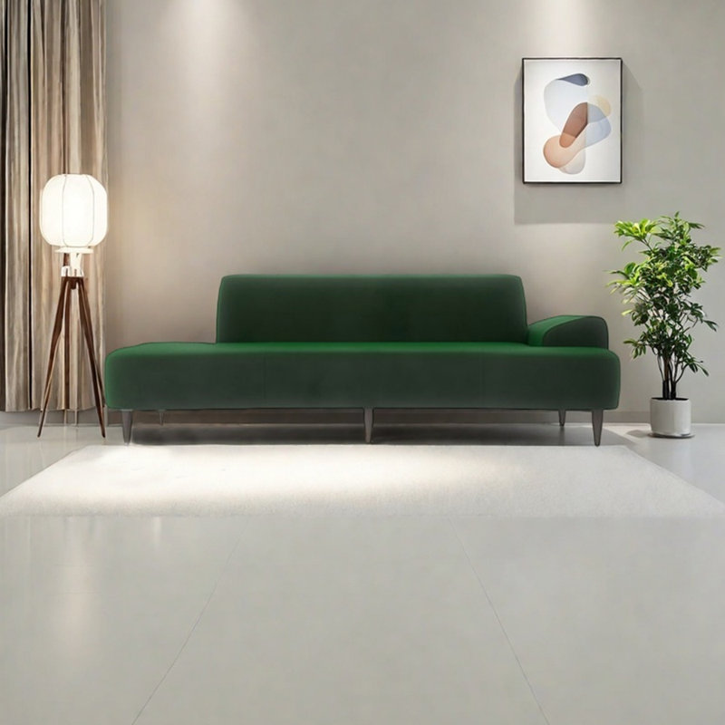 Luxurious minimalist sponge lounge chair, Green Velvet, Right Hand Facing