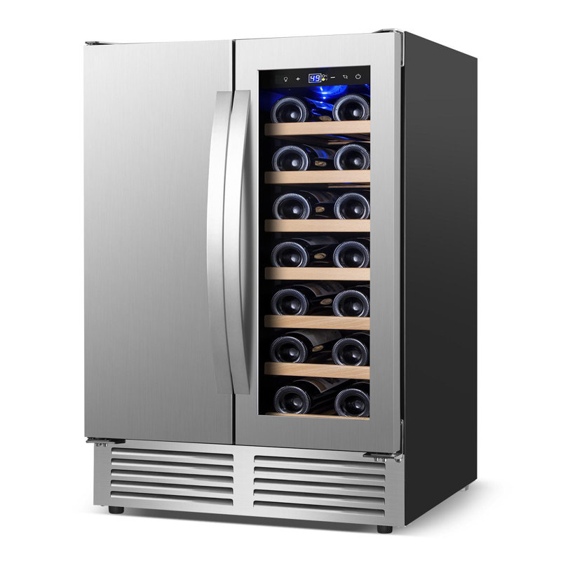 24 Inch Dual Zone 18 Bottle and 57 Can Wine & Beverage Refrigerator Built-in/Freestanding Cooler for Beer Wine Drink with Built-In Light Classic Series