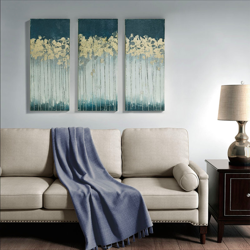 Ensemble de 3 toiles dorées, Bleu