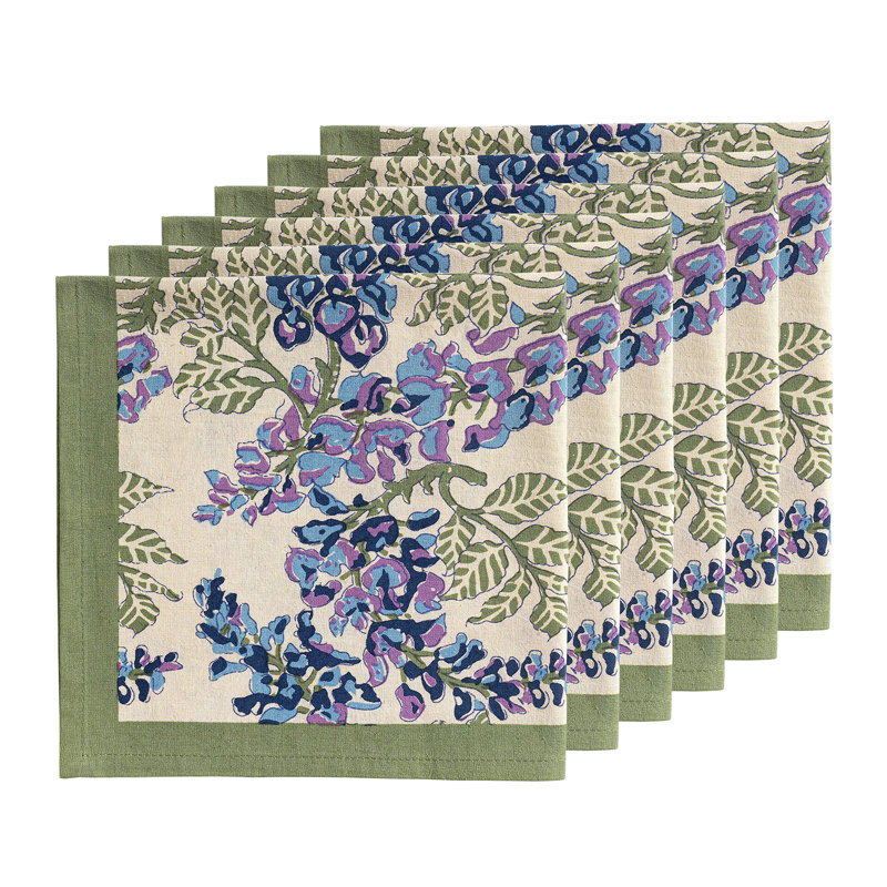 Wisteria 100% Cotton Floral Square Napkin, Blue/Green