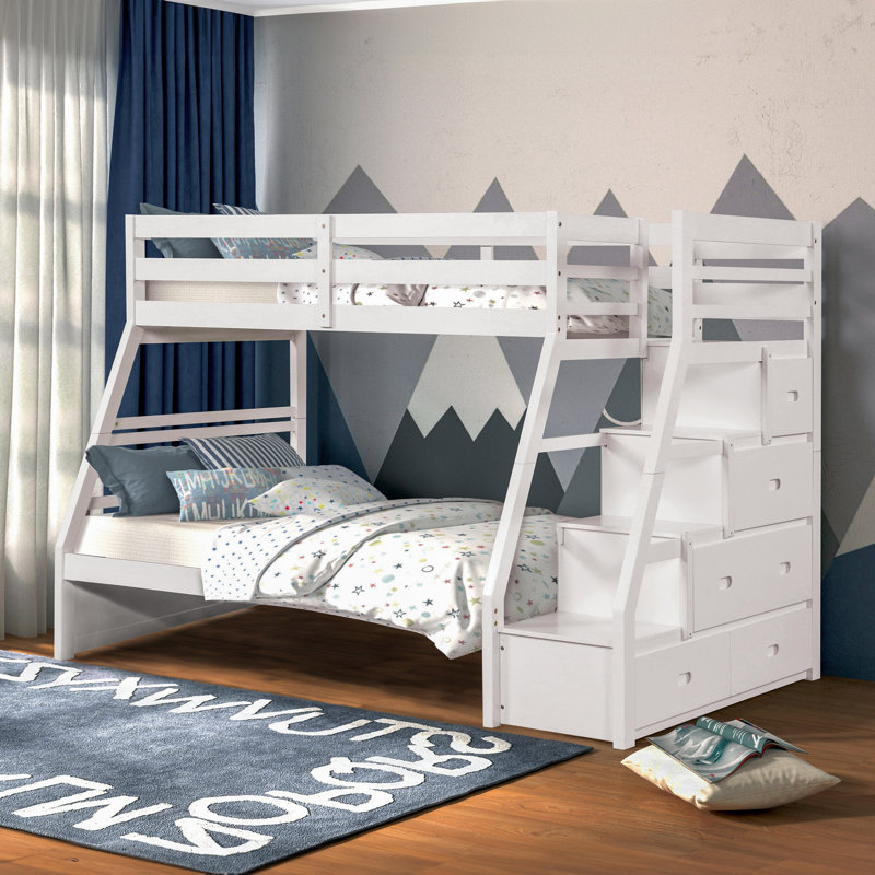 Ian Kids Twin Over Full Bunk Bed with Drawers, White