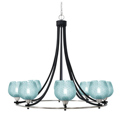 Lustre 8 lumières Mukkesh noir mat et nickel brossé 6 po turquoise