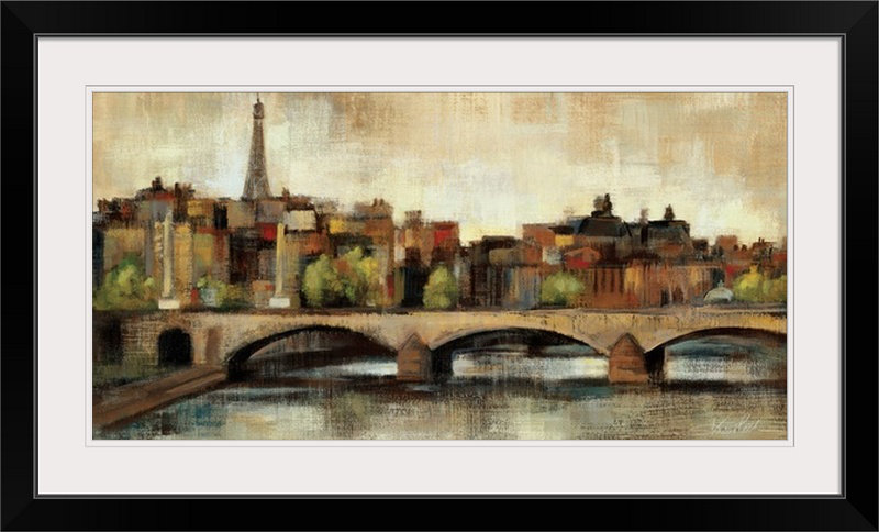 «Paris Bridge I Spice» par Silvia Vassileva, reproduction d'art, H 32 po x l 56 po x P 1 po, Cadre noir