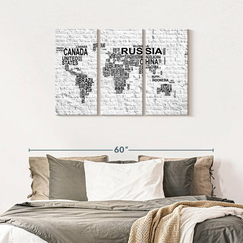 " Brick Typography Map " 3 - Pieces, 28" H x 45" W x 1.25" D