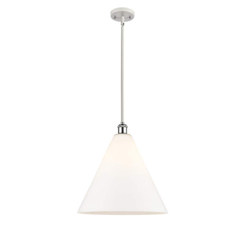 Luminaire suspendu sphérique à 1 lumière Allean, Blanc mat, H 49,75 po x l 16 po x P 16 po, Blanc / chrome poli