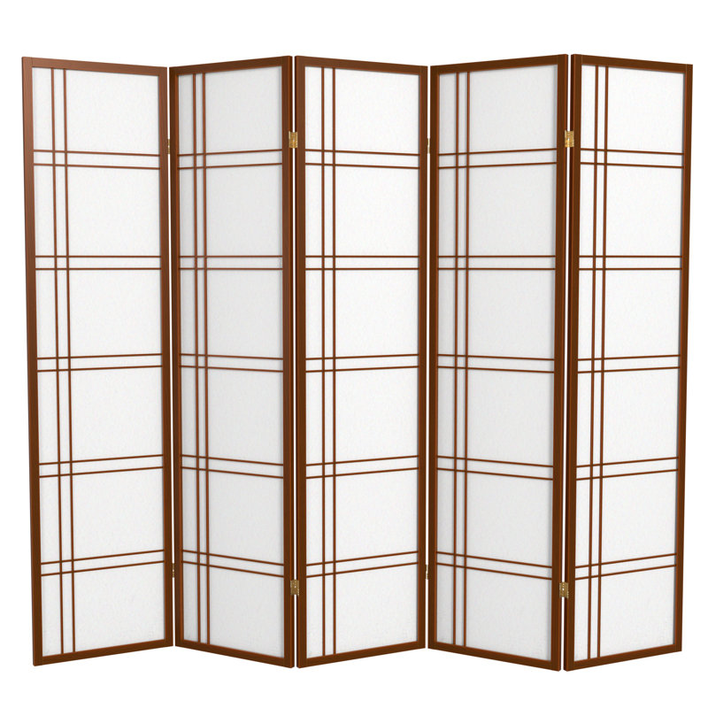 70.5" Tall Double Cross Shoji Panel Room Divider, 5, 6 ft, Honey