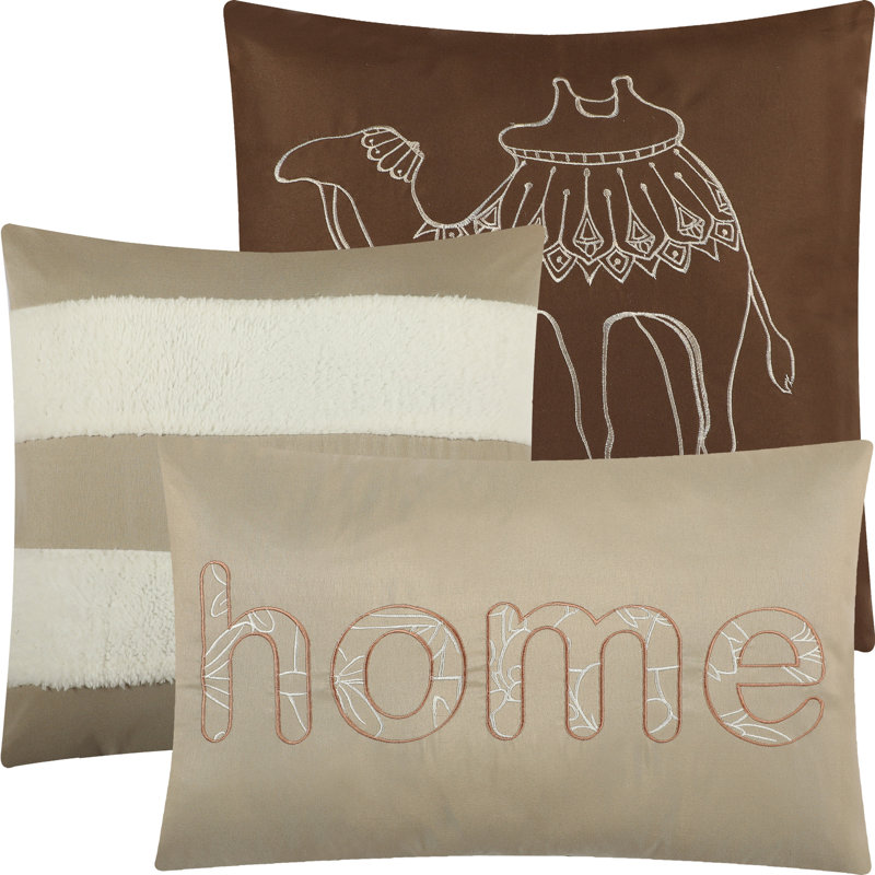 Ivory and Taupe Geometric Queen Comforter Set with Decorative Pillows