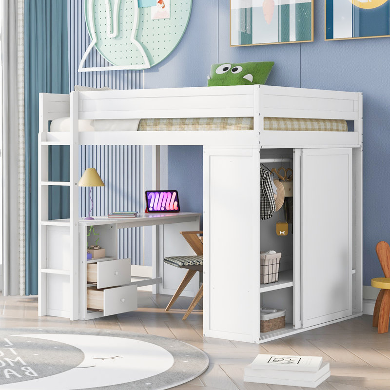 Lit mezzanine compact en bois massif de style moderne idéal pour les espaces compacts