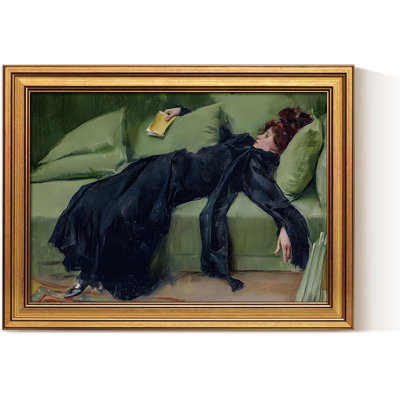 Retro Gold Framed Canvas Prints Wall Art, Vintage Bedroom Decor, Classical Trendy Woman Gallery Paintings Aesthetic Farmhouse Wall Decor For Bedroom Living Room Bathroom Shelf, 30x40cm - Closed Corner Frame Print on Canvas