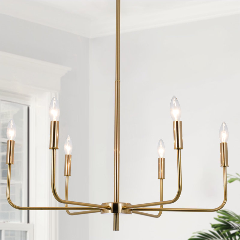 34" Copper 6-light Dimmable Modern Chandelier Sloped Ceiling Adaptable