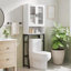 Over The Toilet Storage Cabinet, Freestanding Bathroom Organizer with Tempered Glass Doors, Thick Metal Frame & MDF Wood, Space Saver, White