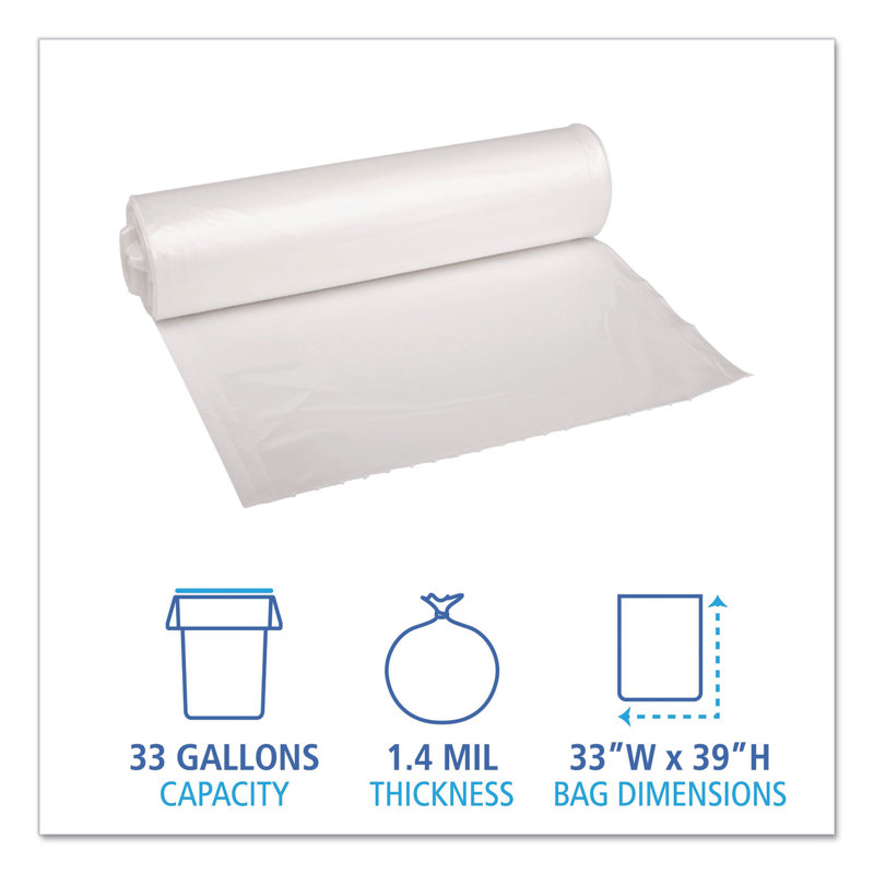 Plastic Trash Liners - 100 Count, 39" H x 33" W x 4.875" D