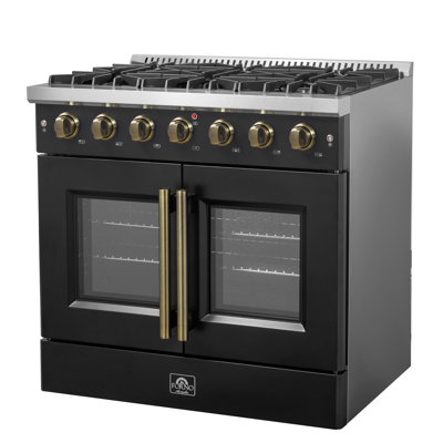 Cuisinière à gaz 36 po Forno Galiano, noir ou blanc et laiton antique, four à convection de 5,36 pieds cubes