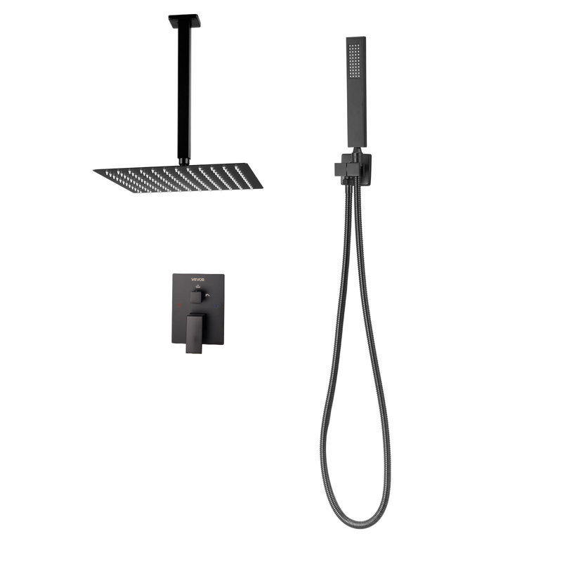 Ensemble de robinet de douche et pomme de douche carrée 10 po noir mat