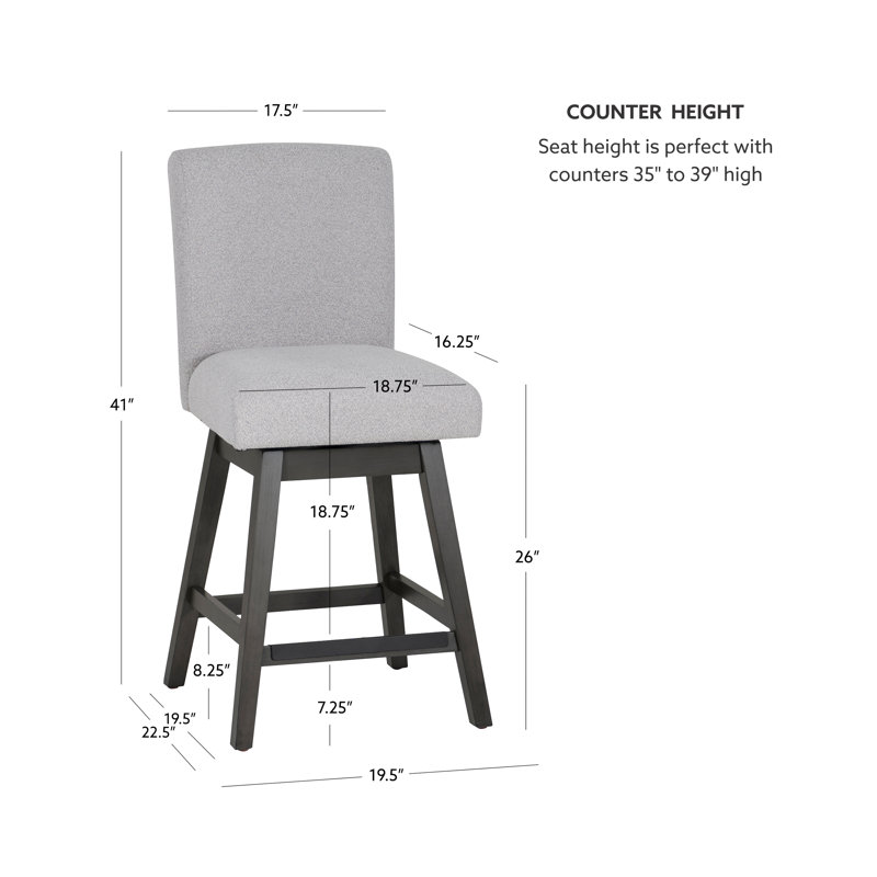 Cyrus Swivel Upholstered Barstool Set, Counter Stool (26" Seat Height), Gray Seat/Black Frame