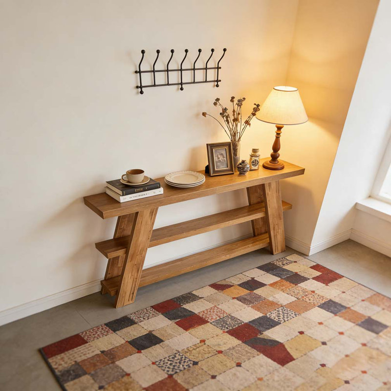 Table d'appoint mince avec rangement, console à 3 niveaux