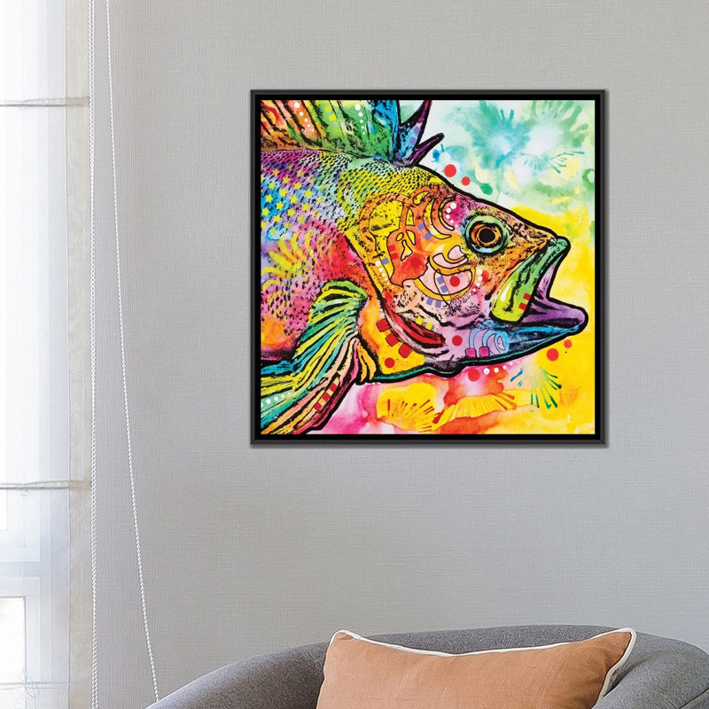 « fish », impression sur toile, H 26 po x l 26 po x P 1,5 po, Toile avec cadre noir, Pas de tapis