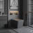 Square-shaped smart toilet with a concealed tank for bathroom use, includes remote control, tankless bidet functions with foot-touch lid opening, automatic flushing, heated seat, LED digital display, and user memory settings, in matte grey.-124208948