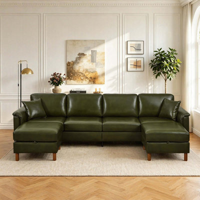 Canapé de coin avec poufs de rangement et coussins décoratifs