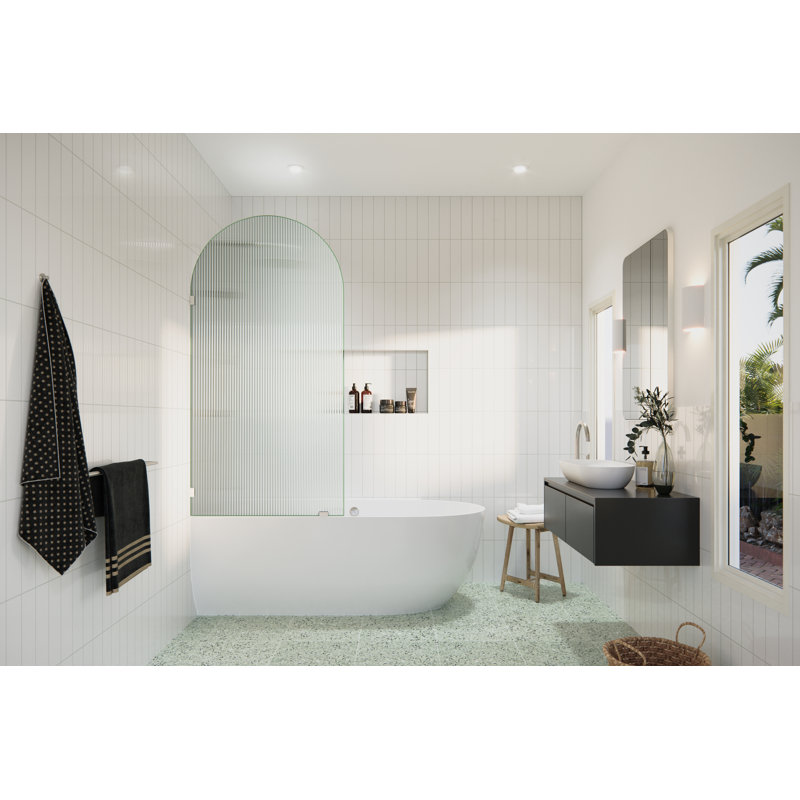 Maven 34 in. x 66.75 in. Frameless Arched Fluted Single Fixed Bath Panel, Brushed Nickel