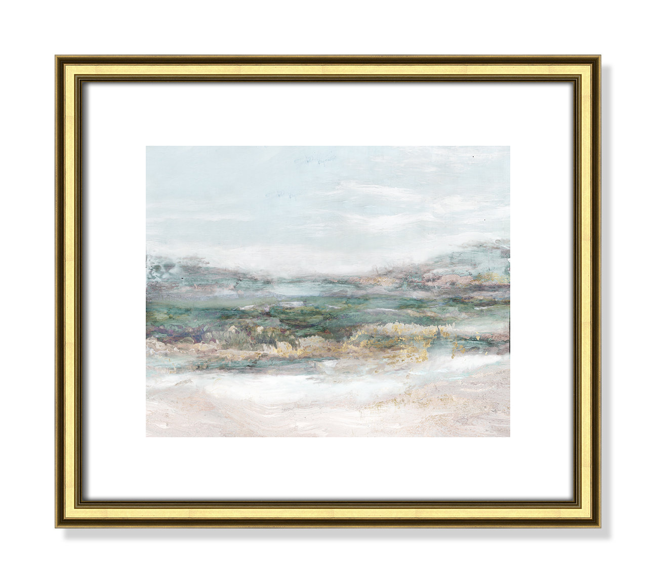 Lori "Dazzling" Painting by Matina Theodosiou, 13" H x 15" W x 0.875" D, Gold Framed Paper, White