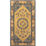 Antique Ningxia Chinese Medallion Yellow 1800s Rug