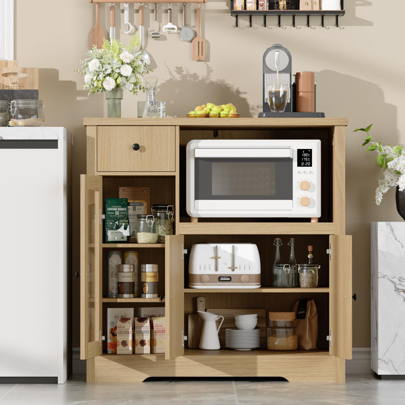 Armoire de cuisine avec micro-ondes avec rangement et tiroirs Senfot, Jaune
