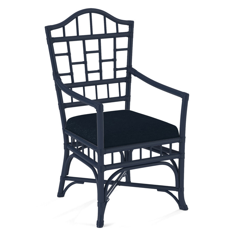 Chippendale Upholstered Arm Chair, Beige Performance Fabric; 0851-73, Navy