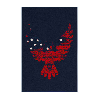 Soft Plush Faulk July 4Th Modern & Contemporary Abstract Area Rug in Gray – Navy Binding
