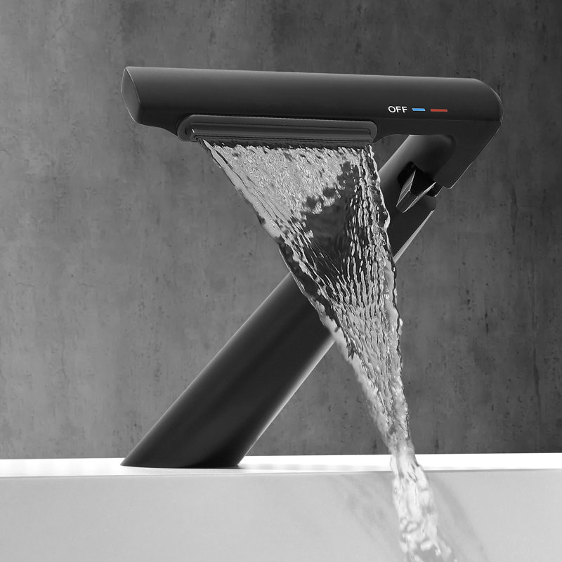 6.2"H Solid Brass Single Hole Bathroom Sink Faucet Waterfall Bathroom Faucet with Adjustable Aerator, Matte Black