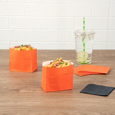 Restaurantware-Bag Tek 3.9 x 2.3 x 3.8 Inch Paper Bags For Snacks, 100 Small Paper Bag For Foods - Disposable, Sustainable, Paper Orange Snack Bags, Microwavable, Freezable