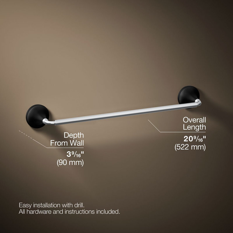Tone Towel Bar, 18"W, Polished Chrome/Matte Black