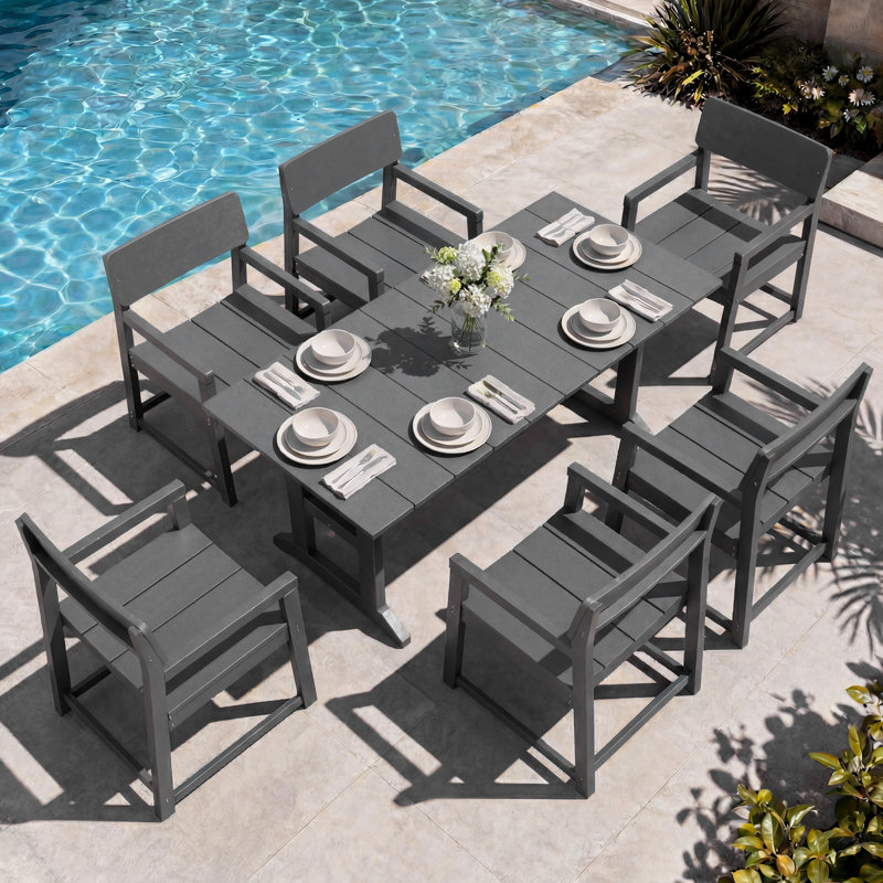 7-Piece HDPE Outdoor Patio Dining Set, Gray