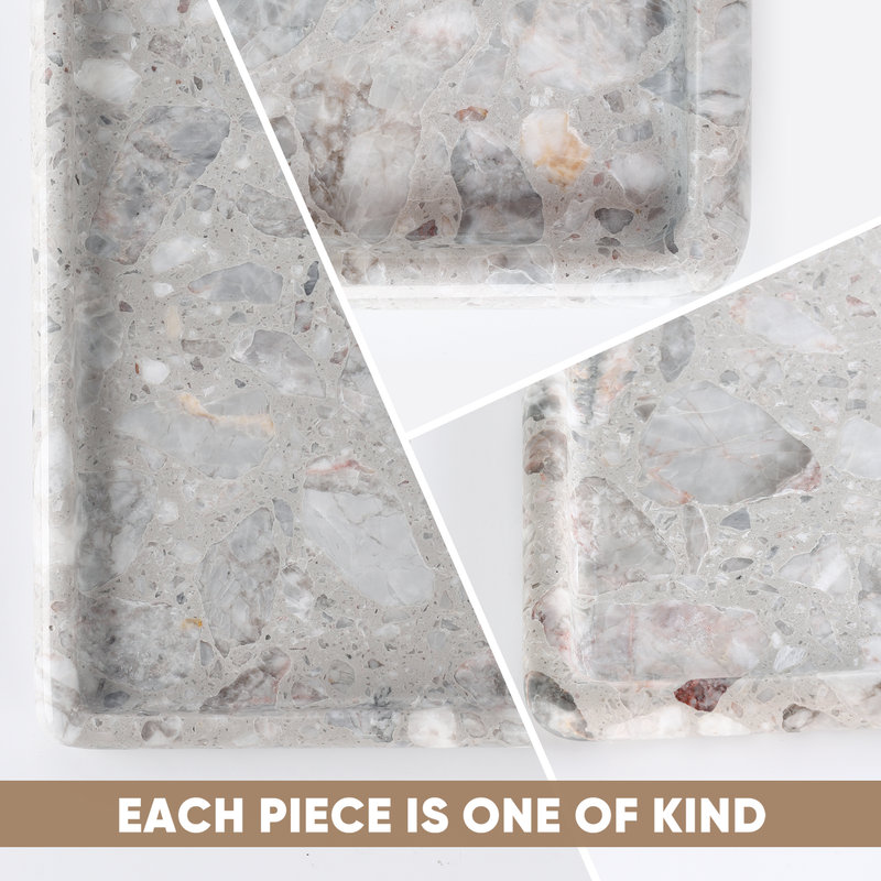 Guein Rectangle Natural Marble Tray,Fior di Pesco Quarella