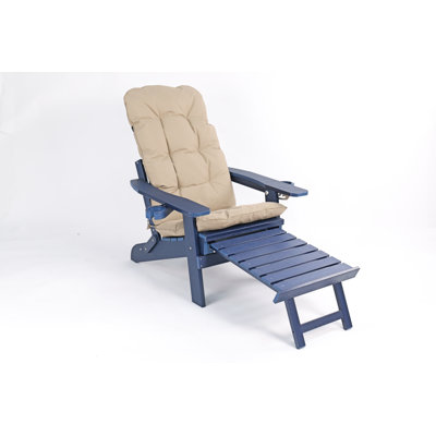 Chaise Adirondack pliante en poly Lumber avec porte-gobelets, repose-pieds et coussin