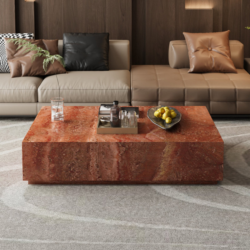 Luxury Rectangular Sintered Stone Coffee Table, Red