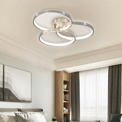 Plafonnier DEL moderne de 50 cm (20 pouces) - Design circulaire à 3 anneaux, intensité variable, finition nickel brossé contemporaine pour salon, chambre et bureau