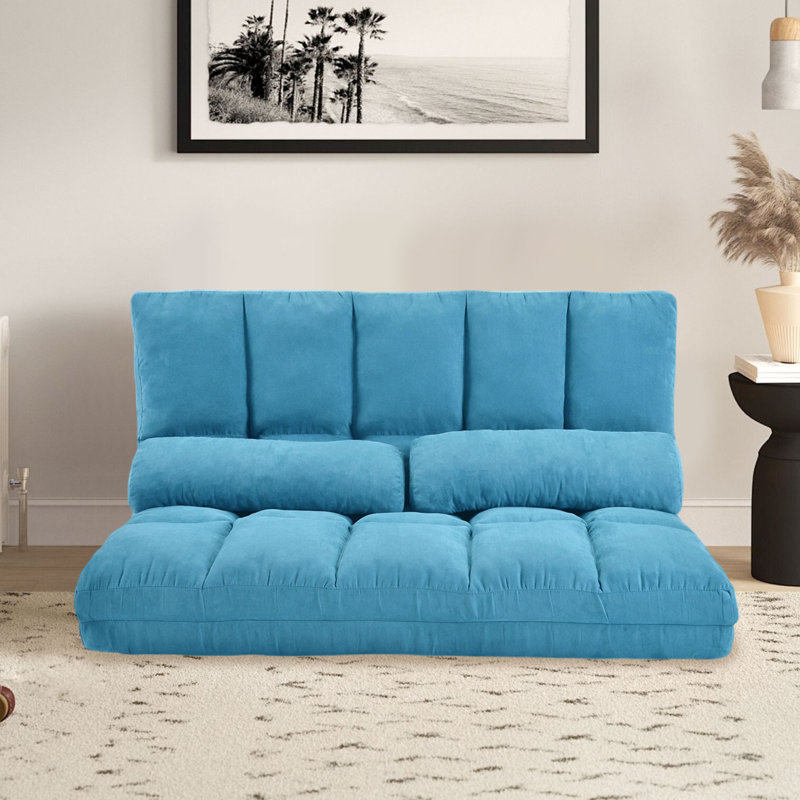 Karmel Upholstered 45.67'' Reclining Sleeper Sofa, Blue 100% Polyester