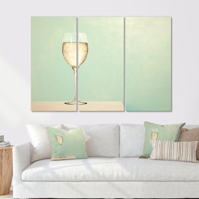 «Green Champagne Glass Sips Simplicity I», ensemble d'art mural sur toile champagne