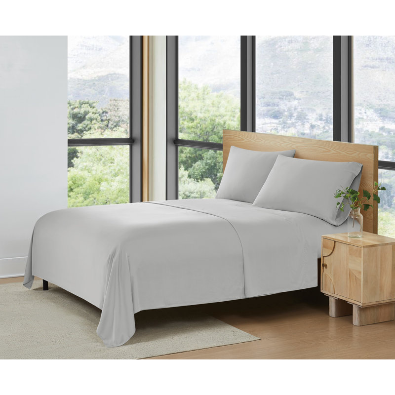 Ensemble de draps en bambou à densité de tissage 300 fils Frye, Ensemble de draps pour grand lit, Gris clair