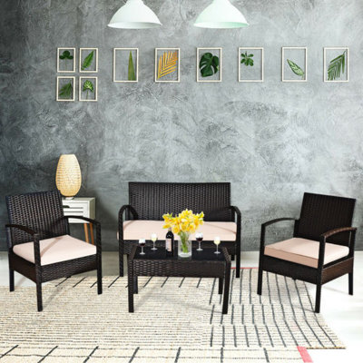 Ariadne Piece Rattan Sofa Seating Group with Cushions