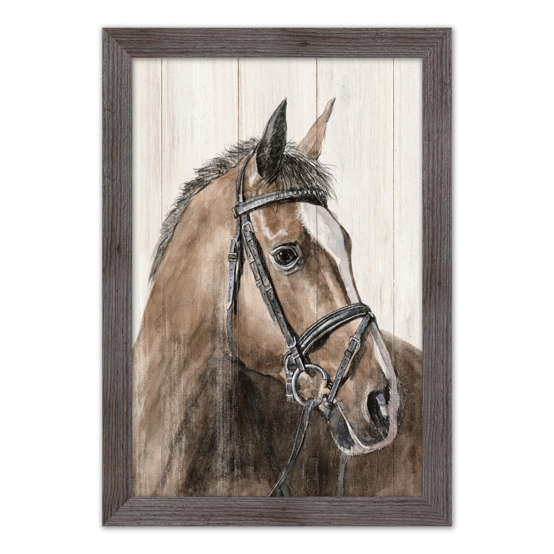 Cheval avec bride, reproduction encadrée, H 30 po x l 20 po x P 0,75 po