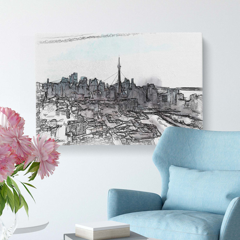 Snowy Toronto in Abstract - Wrapped Canvas Drawing - Wrapped Canvas, 60cm H x 91cm W x 3cm D