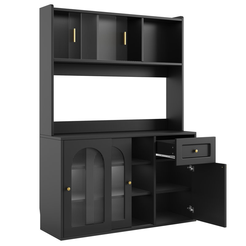 Modern Led Kitchen Cabinet With Glass Doors - App-controlled Lighting, Anti-tip Design,  Black