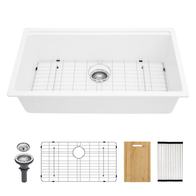 Quartz Kitchen Sink - 30" X 19" X 9.65" White Granite Composite Workstation Undermount Kitchen Sink